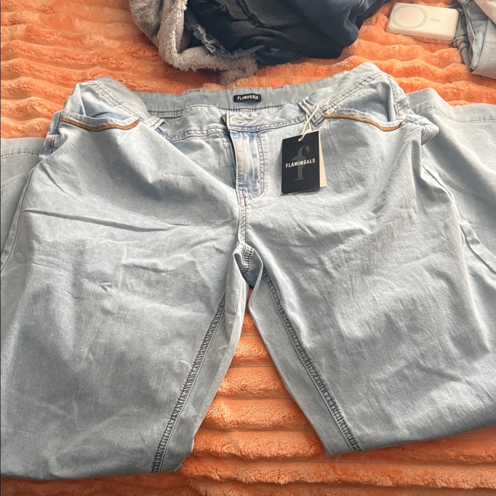 Light Wash Flare Jeans with Embroidered Back Pockets